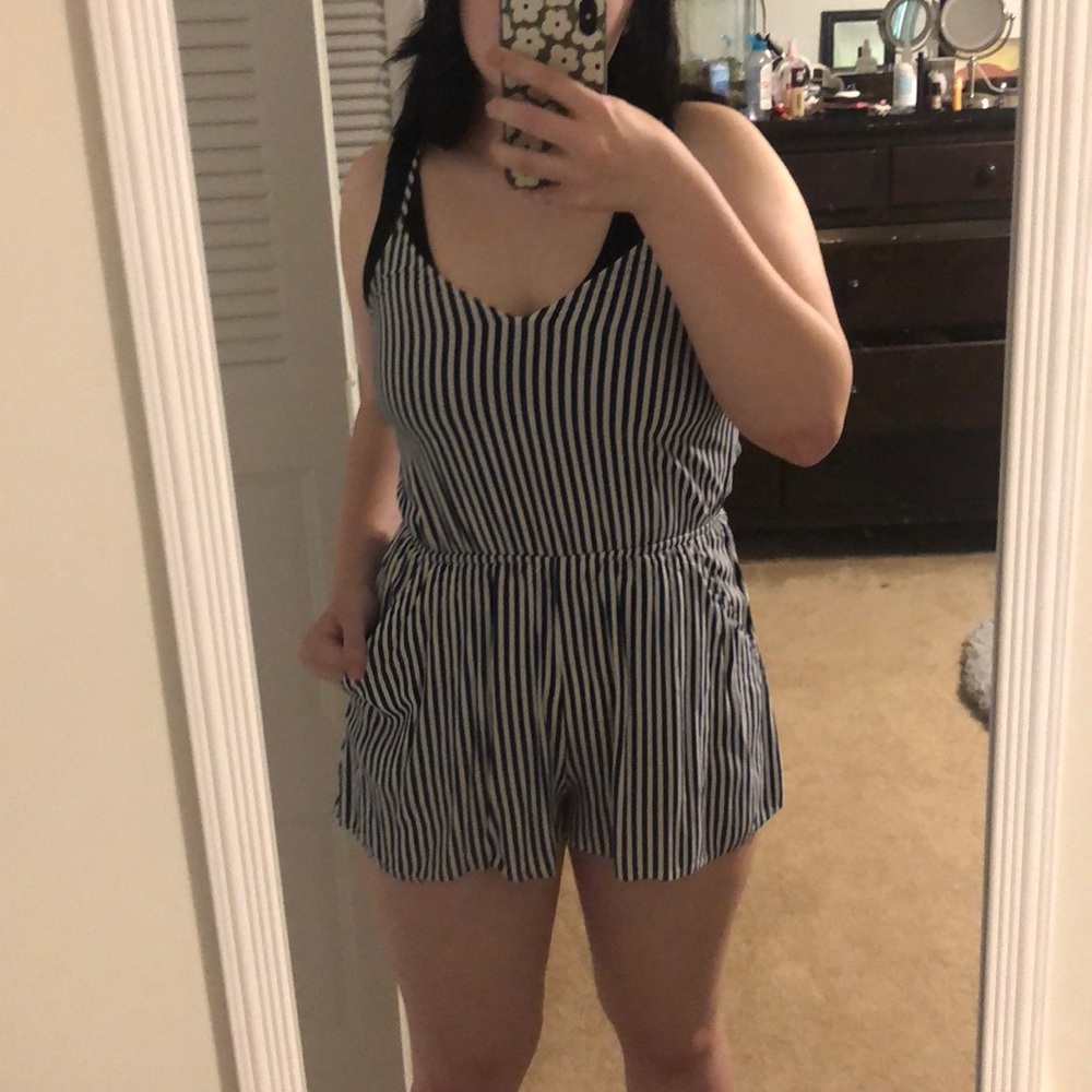 Blue and white romper